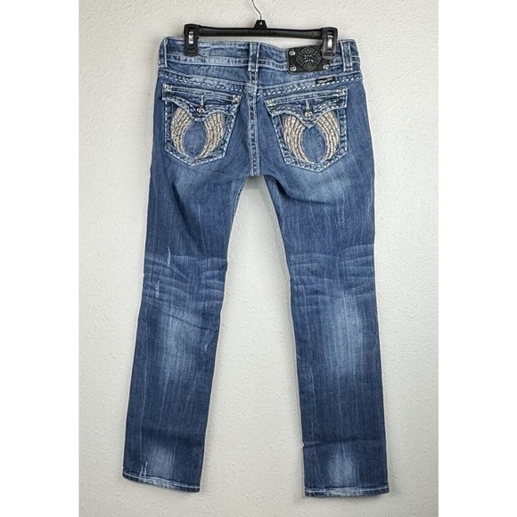 Miss Me Denim - Miss Me Women's 29 Straight Medium Wash Blue Denim Jeans Rhinestone JE6003T2R